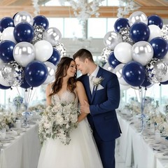 Zesliwy Navy Blue Silver Balloons Kit,50pcs 12inch 12inch, White Sliver
