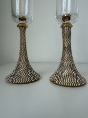 SET OF 2 SPARKLING CRYSTALS STEM,BASE CHAMPAGNE,FLUTE GLASS,HAND MADE