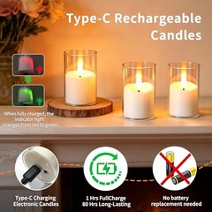 Rechargeable Flameless Candles with Timer Remote, 1.7″x2.» Clear 6 White