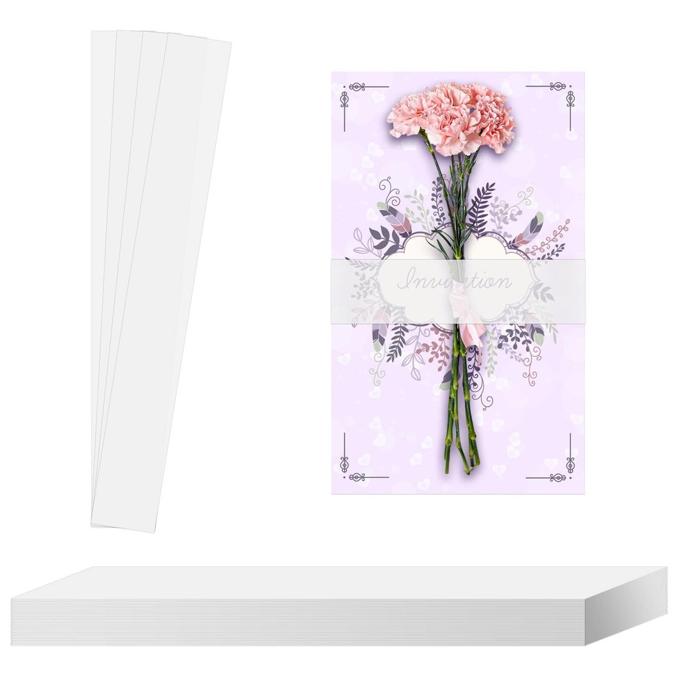 50pcs Vellum Belly Band, Clear Invitation Band for 5×7 12.2×1.57 inch,