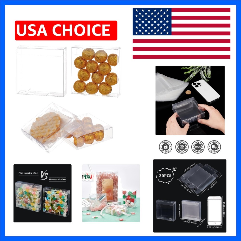 30PCS Clear Gift Boxes, 4x4x1.2inch Rectangle PVC Clear Wedding Favour Boxes …