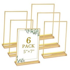 6 Pack 5×7 Inch Clear Acrylic Sign Holders, Double-Sided Gold Display 5″ × 7″