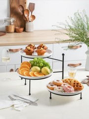 Kanwone 3 Tiered Serving Stand with White Porcelain 10 Inch, and Black