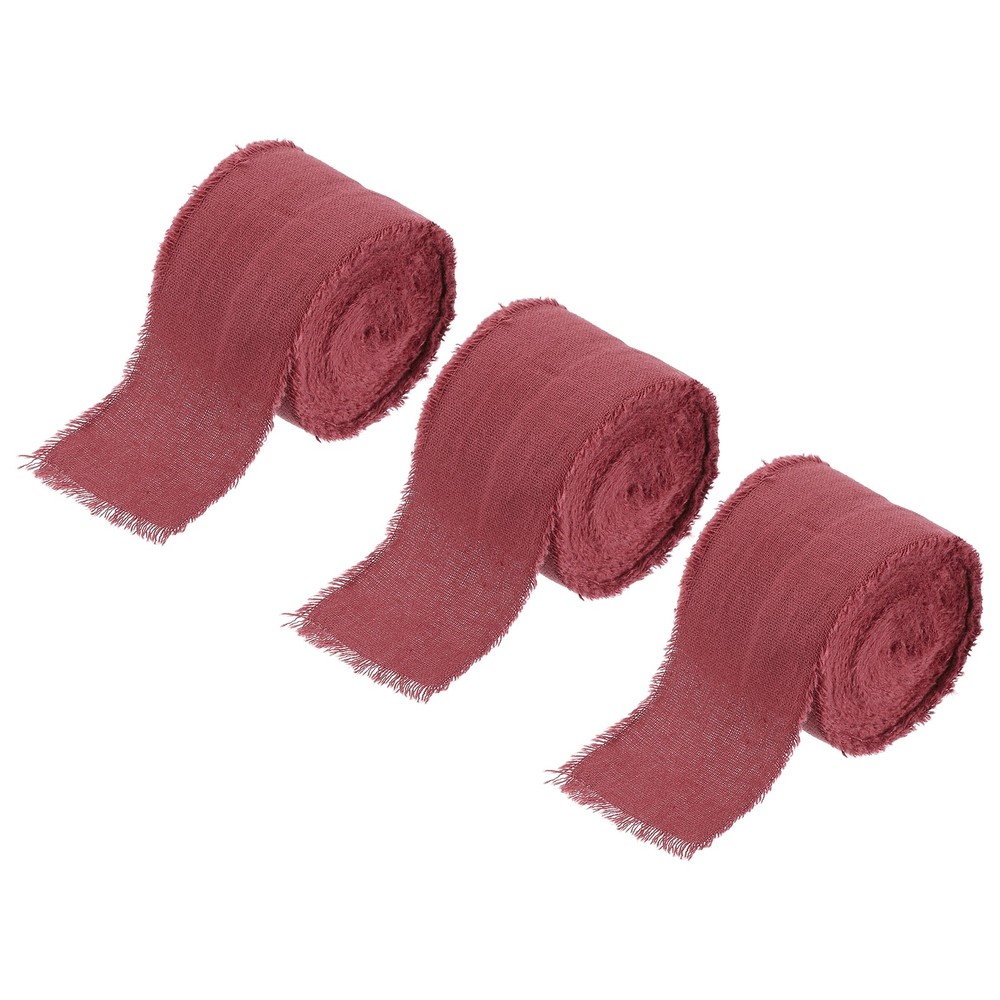 1-1/2 Inch Cotton Ribbon, 3 Roll Total 21 Yard Frayed Fringe Ribbon, Burgundy