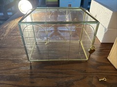 Vintage Gold Brass & Glass Wedding Card Box Terrarium w/ Heart Lock & Key House