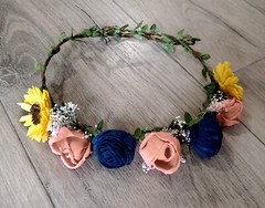 Terra Cotta Peach Sunflower Bridal Bouquet Sola Wood Navy Bridesmaid Wedding
