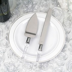 Silver Clear Knife and Server Crystal Handles Cake Serving Set Wedding Tableware