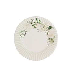25 White 8″ Dessert Paper Plates with Sage Green Floral Lined Rim Decorations