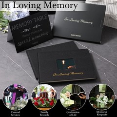 XKDOUS Linen Funeral Guest Book for Memorial Service Hardcover in Black