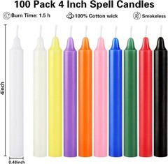 100 Pack 4 Inch Spell Candles, Colored Taper Candles for Rituals, Birthday, Deco