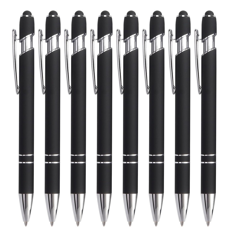 Bribobo 8 Pack Black Ballpoint Pen 2-in-1 Stylus – Retractable Metal Pen With…