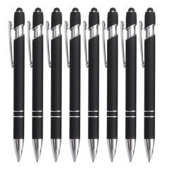 Bribobo 8 Pack Black Ballpoint Pen 2-in-1 Stylus – Retractable Metal Pen With…