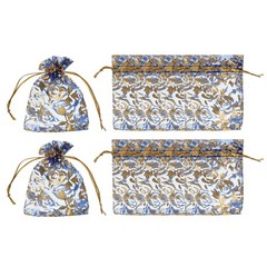 Organza Bags, 50 Pcs 2.8 x 3.5 Inch Gold Rose Mesh Pouch, Sapphire Blue Gold