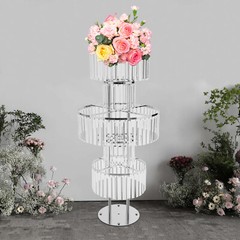 5-Tier Flower Stand Silver Acrylic Crystal Tabletop Wedding Centerpiece 110cm