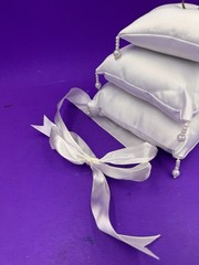 3 Stacked Satin Ring Bearer Wedding Pillow – White 6.5″