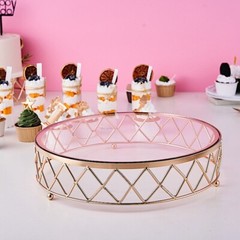 Gold Clear 14-Inch Round Metal Glass Geometric CAKE STAND Wedding Decorations