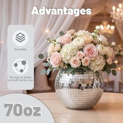 Pcs Disco Ball Vases,» X.7″ Disco Ball Centerpieces Decor,Silver Mirror 6