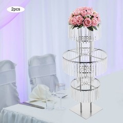 2Pcs Acrylic Crystal Flower Stand Wedding Vase Party Dinner Pedestal Stand Decor