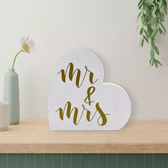 MR & MRS SITTER, 6x6x1.25, GOLD/WHITE, BEAUTIFUL DECOR CELEBRATING WEDDING, NEW