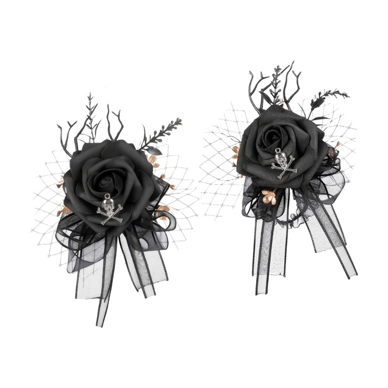 Black gothic corsage wrist accessory for Halloween outfit styling
