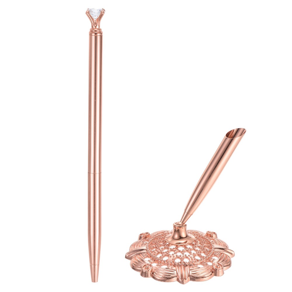 Rose Gold Hollow Round Pen Signing Pen Set Crystal Diamond for Wedding