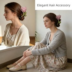 Fancy Sheer Tulip Flower Claw Clip for thin thick hair – Pastel Pink & Green