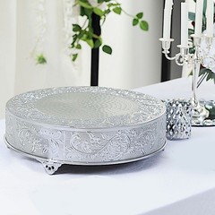 SILVER 18″ wide Round Floral Embossed Cake Stand Cupcake Display Wedding Party