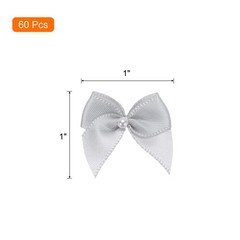 60Pcs Mini Light Grey Ribbon Bow with Pearl 1″ Ribbon Flowers Applique