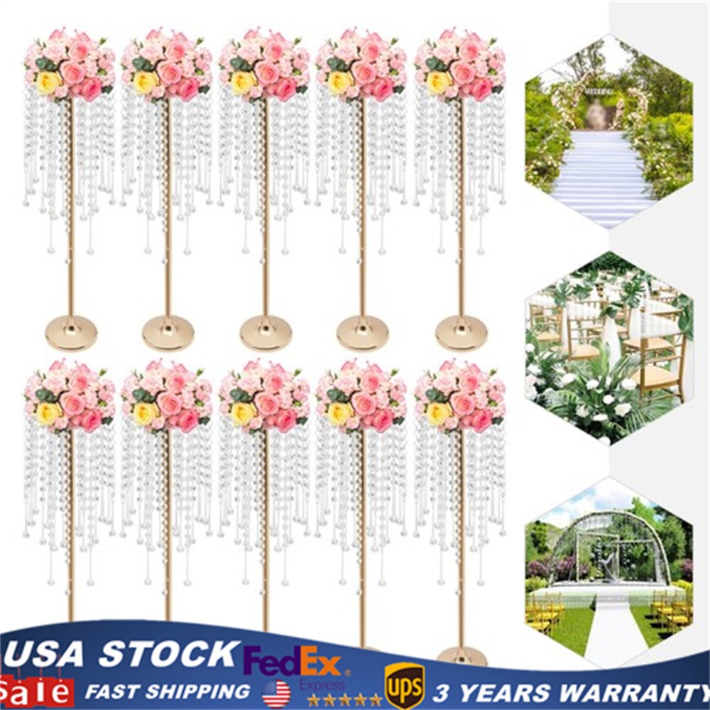 10pcs Crystal Table Centerpieces Gold Flower Stand Wedding Party Rack Decor