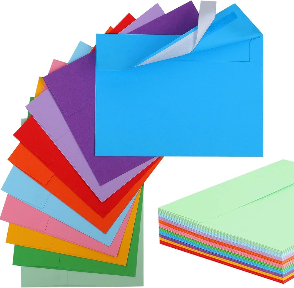 50 Pack Colored Envelope, 5×7 A7 (5 x 7), Yellow,Orange,Green,Red,Pink