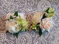 Lings Moment Wedding Flowers 2 White/Cream Wristlets 2 Boutineers White Burgandy