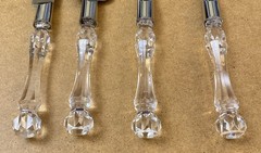 Vtg Clear Facet Lucite Handle Stainless Cake Knife Server Fork & Spoon 4pc Set