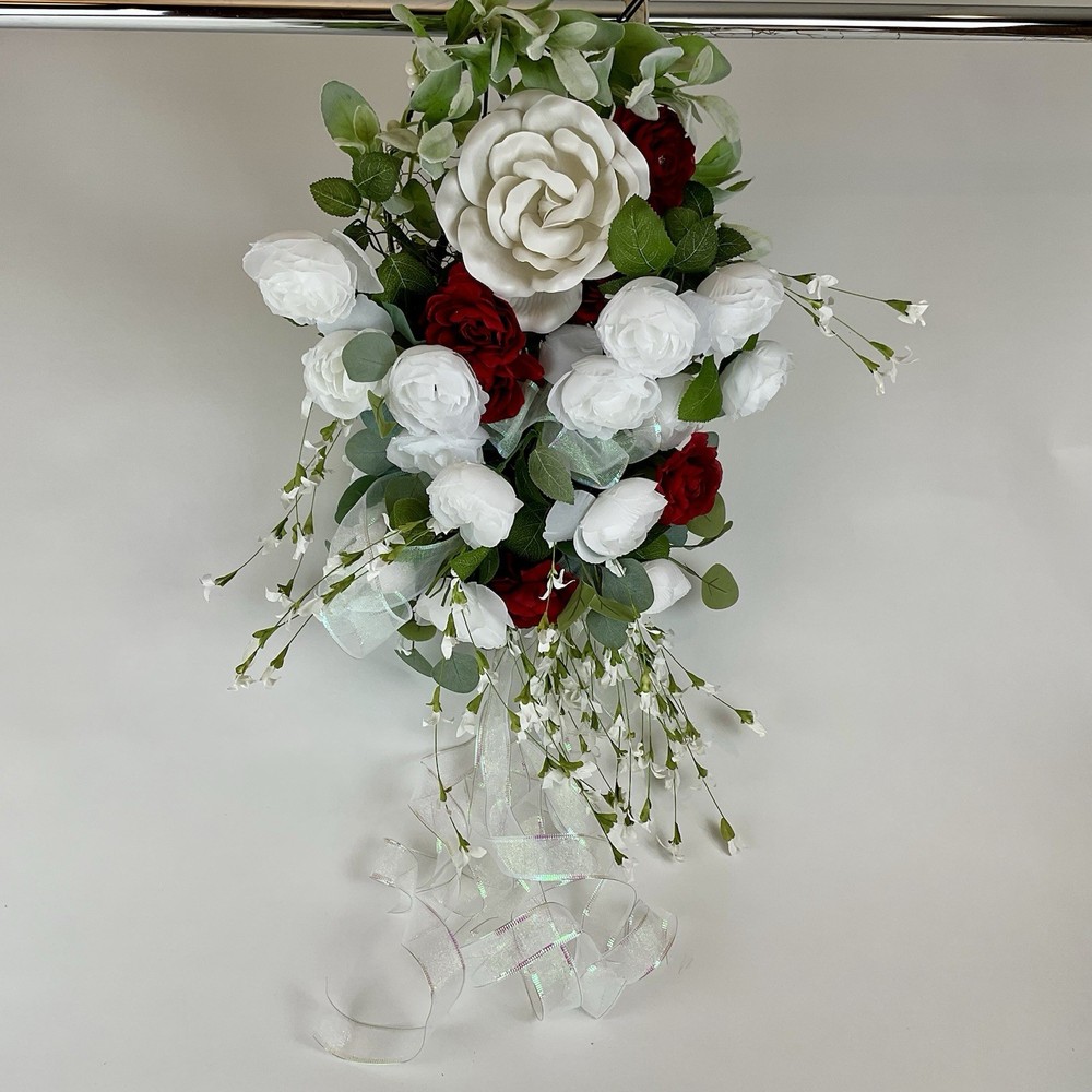 Bridal Hanging Flower Decorations White & Red Roses