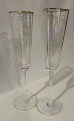 2 David Tutera Heart Shaped Iridescent CHAMPAGNE FLUTE Gold Rim TIKTOK Viral 10”