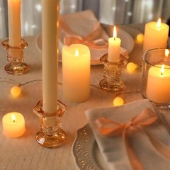 Glass Candle Holders Set, 12 Pcs Gold Candlestick Bulk, Taper Amber