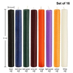 16PCS 9″ Hand-Rolled Beeswax Taper Candles, Real Pure 9 inch, Multicolor