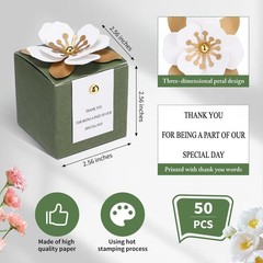 Affrolling 50 Pcs Wedding Favor Boxes with Thanks Card Square Flower Candy Boxes
