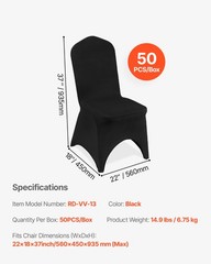 VEVOR 50PCS Black Stretch Spandex Folding Chair Covers for Wedding Party Dining