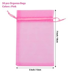 50 Pack Organza Bags 5 x 7 inch, Small Mesh 1 count (Pack of 50) Hot Pink