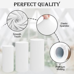 Set of 5 – White Cylinder Pedestal Stand Covers, Spandex Cylinder Stand Covers f