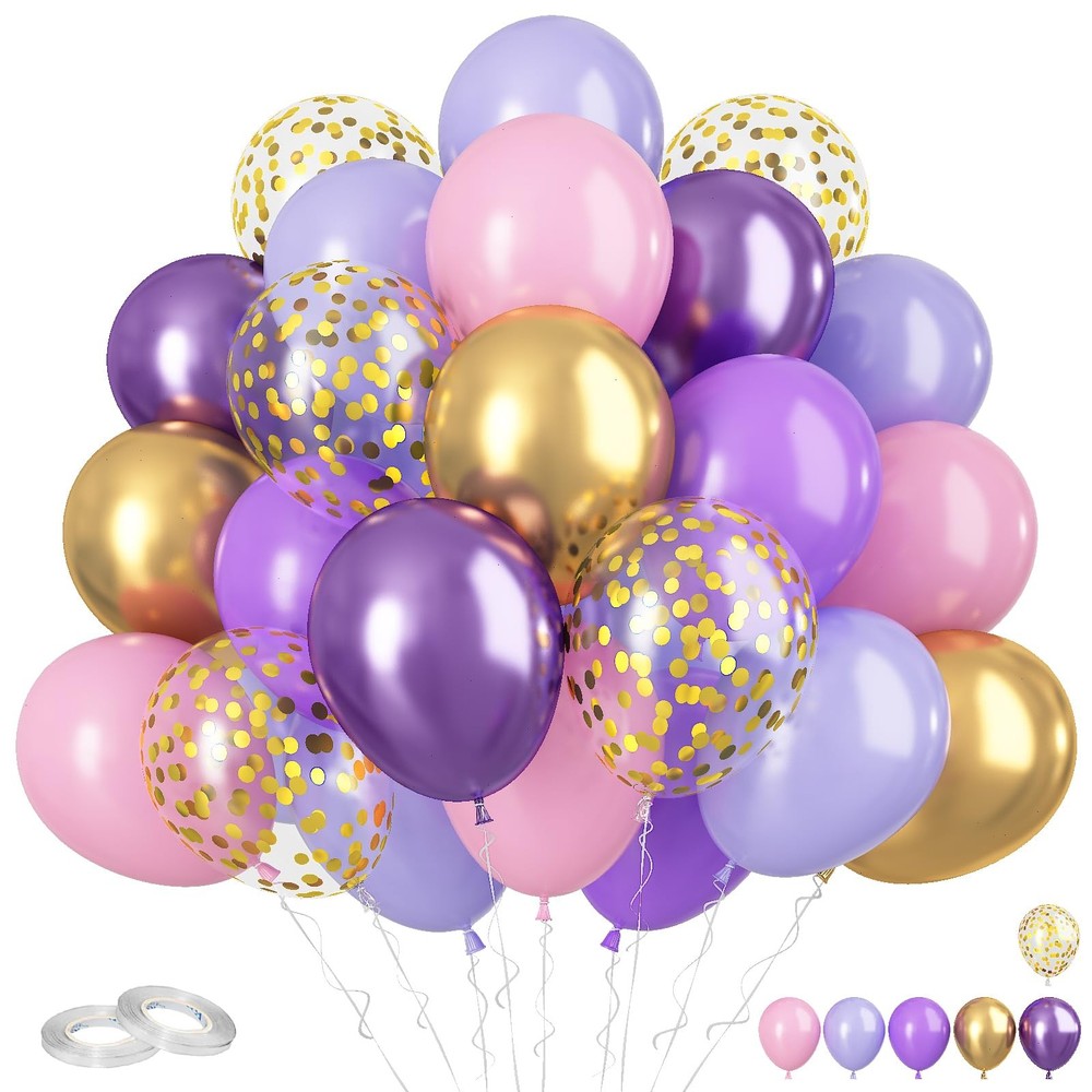 Pink and Purple Balloons, 60Pcs Pastel 12 Inch 12 inches,