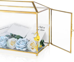 Glass Wedding Card Box with Lock, 12.6X5.9X9 Inches Large Gold Card Boxes for We