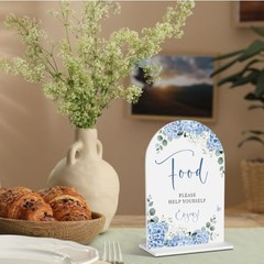 Blue Hydrangea Acrylic Wedding Sign, Bridal Shower Table Decorations, Food