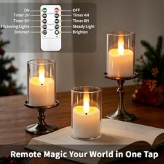 Rechargeable Flameless Candles with Timer Remote, 1.7″x2.» Clear 6 White