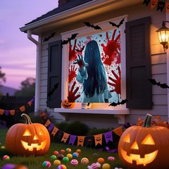 Large 5x5ft Halloween Backdrop for Wall | Halloween Window Curtain Decor | Pa…