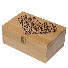 Wooden Memory Keepsake Box, Floral Heart Engraved 9.8″L x 7.8″W x 4.1″H Khaki