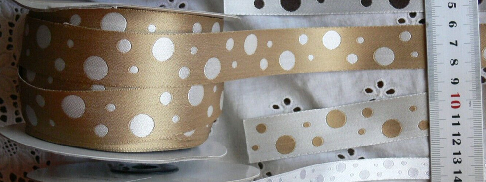 Embroidered Random Spots GOLD & PEARL 100% Poly 5 Metre 23mm W Cherry BLD14