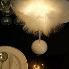 15″ WHITE Feather DESK LAMP Decorative LED Light Table Centerpiece Party Home