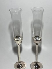 Vera Wang Love Knots Wedgwood Toasting Champagne Flutes Silver Love Knots Bows