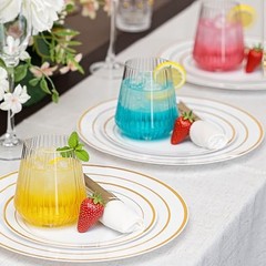 24 Count Plastic Wine Glasses Disposable 14oz – Elegant Origami 24PCS Clear